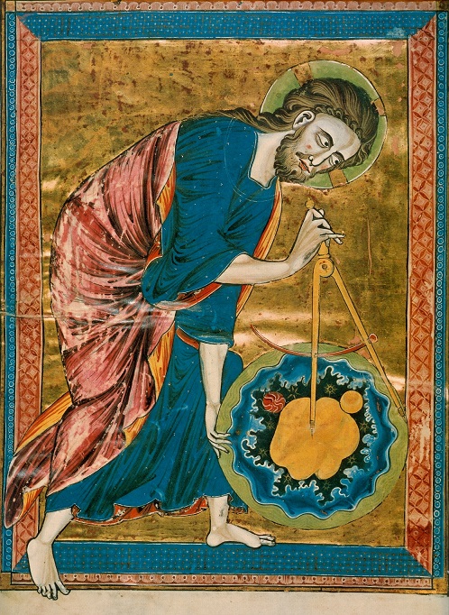  ‘God as Geometer’. Frontispiece of Bible Moralisée. Illumination on parchment, c. 1220-1230, Österreichische Nationalbibliothek.